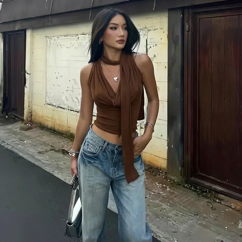 Chic Multi-Way Draped Cowl Neck Halter Top