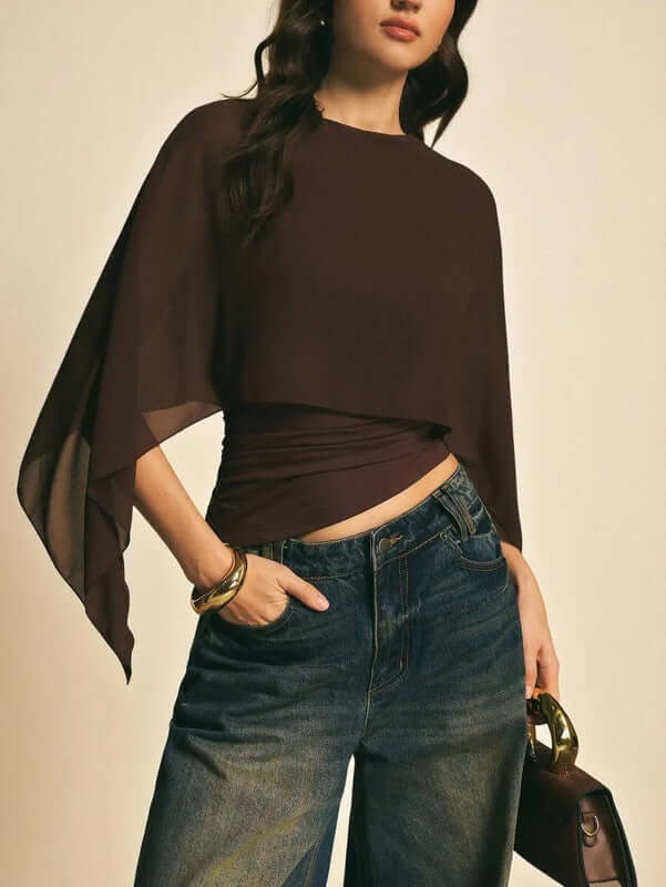 Elegant Brown Women's Batwing-Sleeve Top Buy One, Get Two!